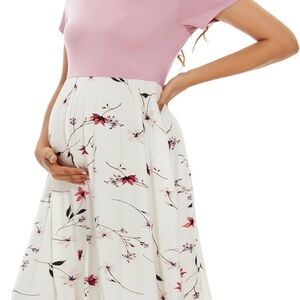 WOOXIO Pink and White Floral Dress w/ Pockets!